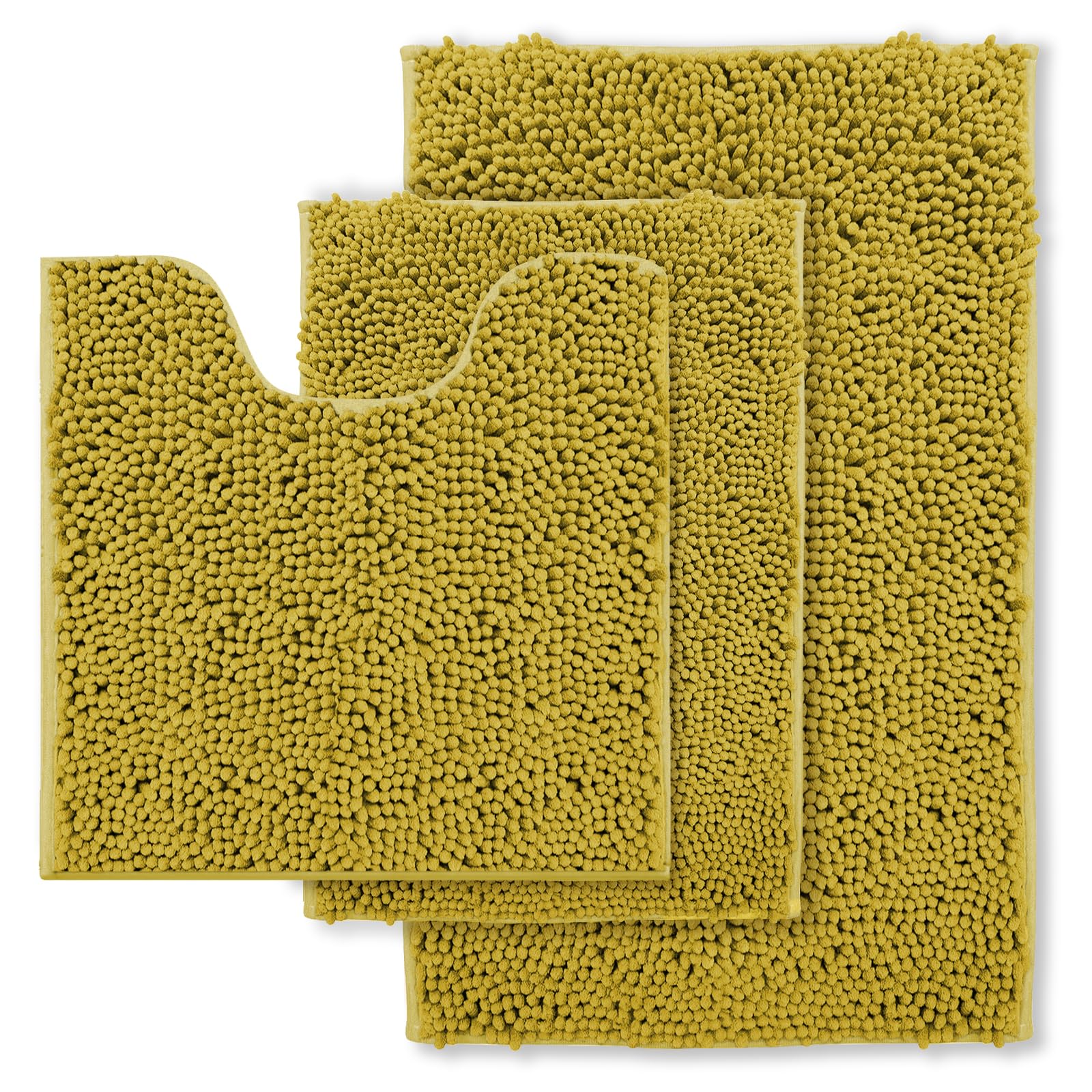 Gold Bathroom Rugs Sets 3 Piece Extra Soft Chenille Bathroom Mats Non ...